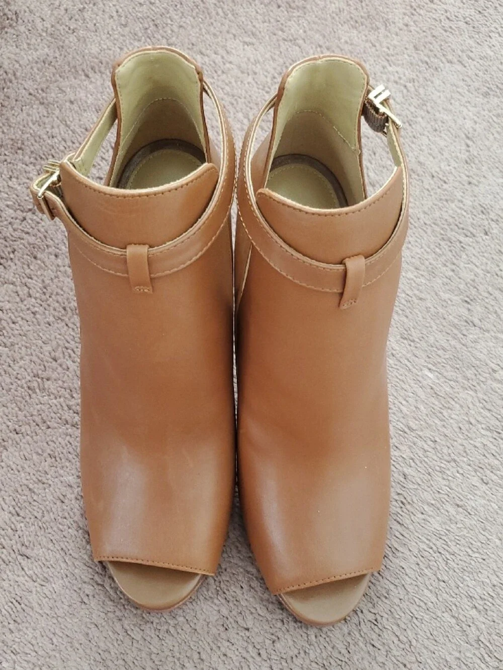 MICHAEL Michael Kors Peep-Toe Ankle Booties with Gold Buckle
